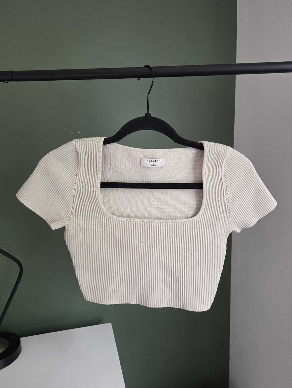 Babaton Ivory Ribbed Square-Neck Crop Top